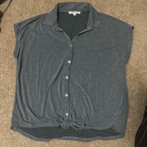 Green Envelope Gray Button-Down Women's Shirt